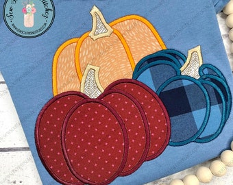 Satin Stitched Pumpkin Trio Applique Design ~ Fall Pumpkins ~ Instant Download