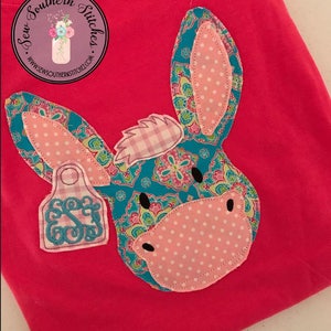 Raggedy Donkey Head With Ear Tag Applique Design ~ Quick Stitch Triple Bean Finish ~ Instant Download