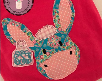 Raggedy Donkey Head With Ear Tag Applique Design ~ Quick Stitch Triple Bean Finish ~ Instant Download