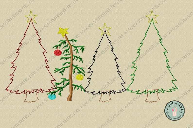 Arbres de Noël en lambeaux dans une rangée Applique Design 4 arbres dans une rangée Téléchargement instantané image 3