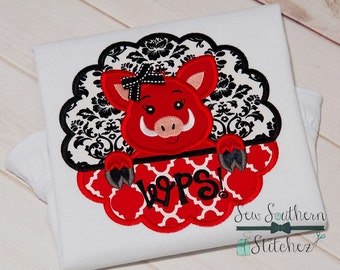 Pig Scallop Circle Applique ~ Pig Mascot ~ Instant Download