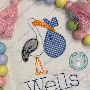 Raggedy Stork Applique Design ~ Girl or Boy in Blanket ~ Instant Download