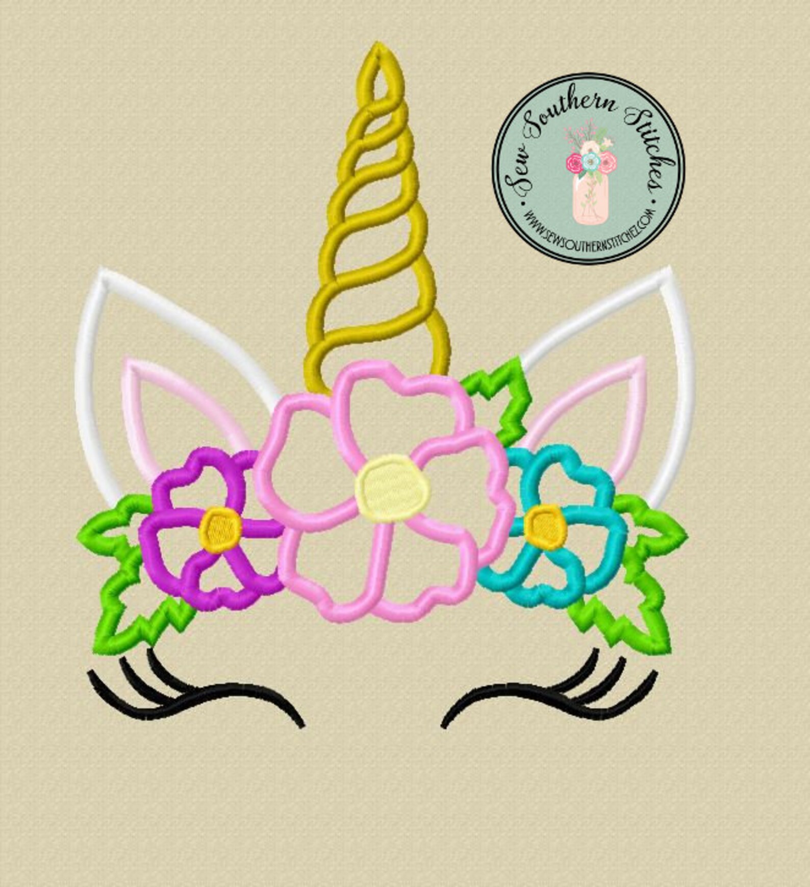 Floral Unicorn Face Applique 3 Big Flowers Instant Etsy