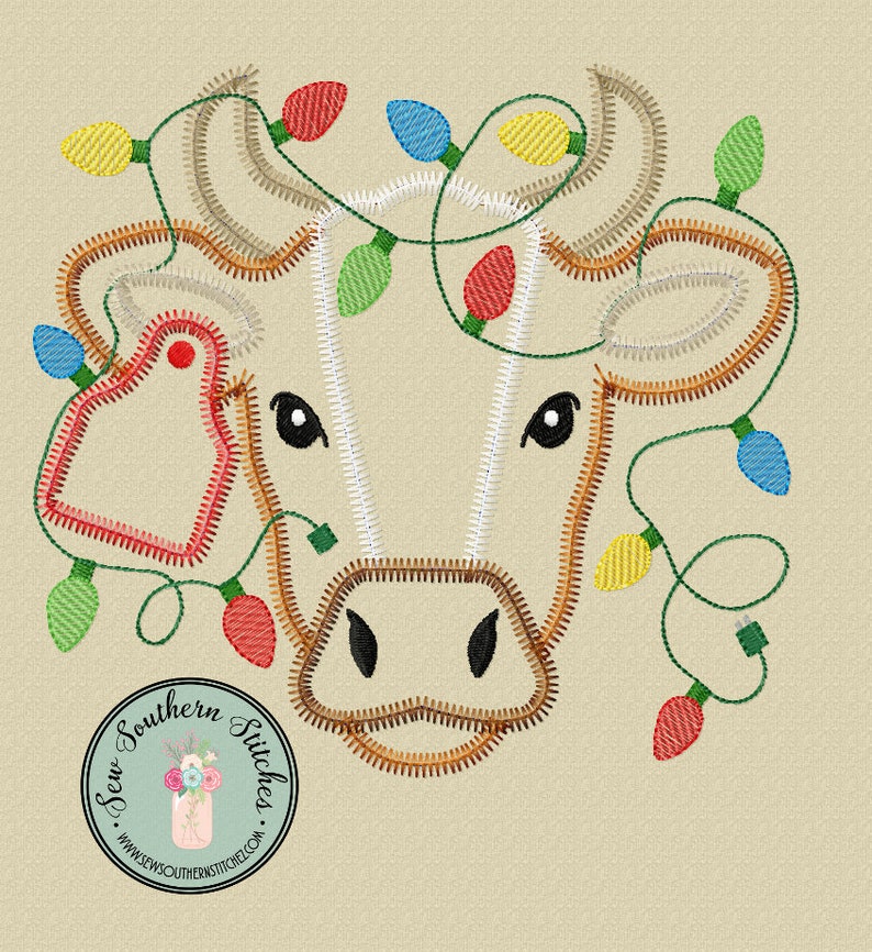 Zig Zag Christmas Lights Bull Applique Zig Zag Finish Etsy