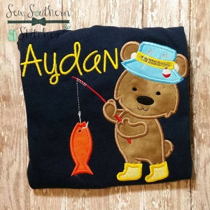 Fishing Boy Bear Applique Design ~ Bear in Boots ~ Instant Download