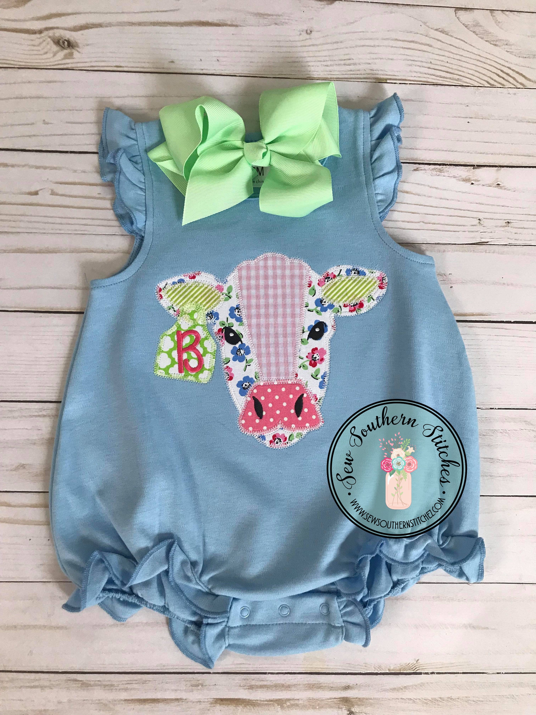 Zig Zag Cow Head Applique Design ~ Tag on Ear for Number or Monogram …