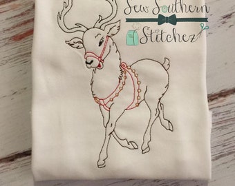 Sketch Stitched Reindeer Embroidery Design ~ Bean Stitched ~ Vintage Stitched ~ Heirloom Stitched ~ Instant Download