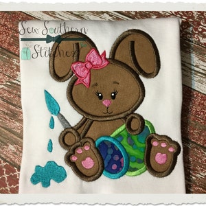 Beautiful Girl Painter Bunny Applique Design Girl Easter Bunny Applique Design Instant Download image 1
