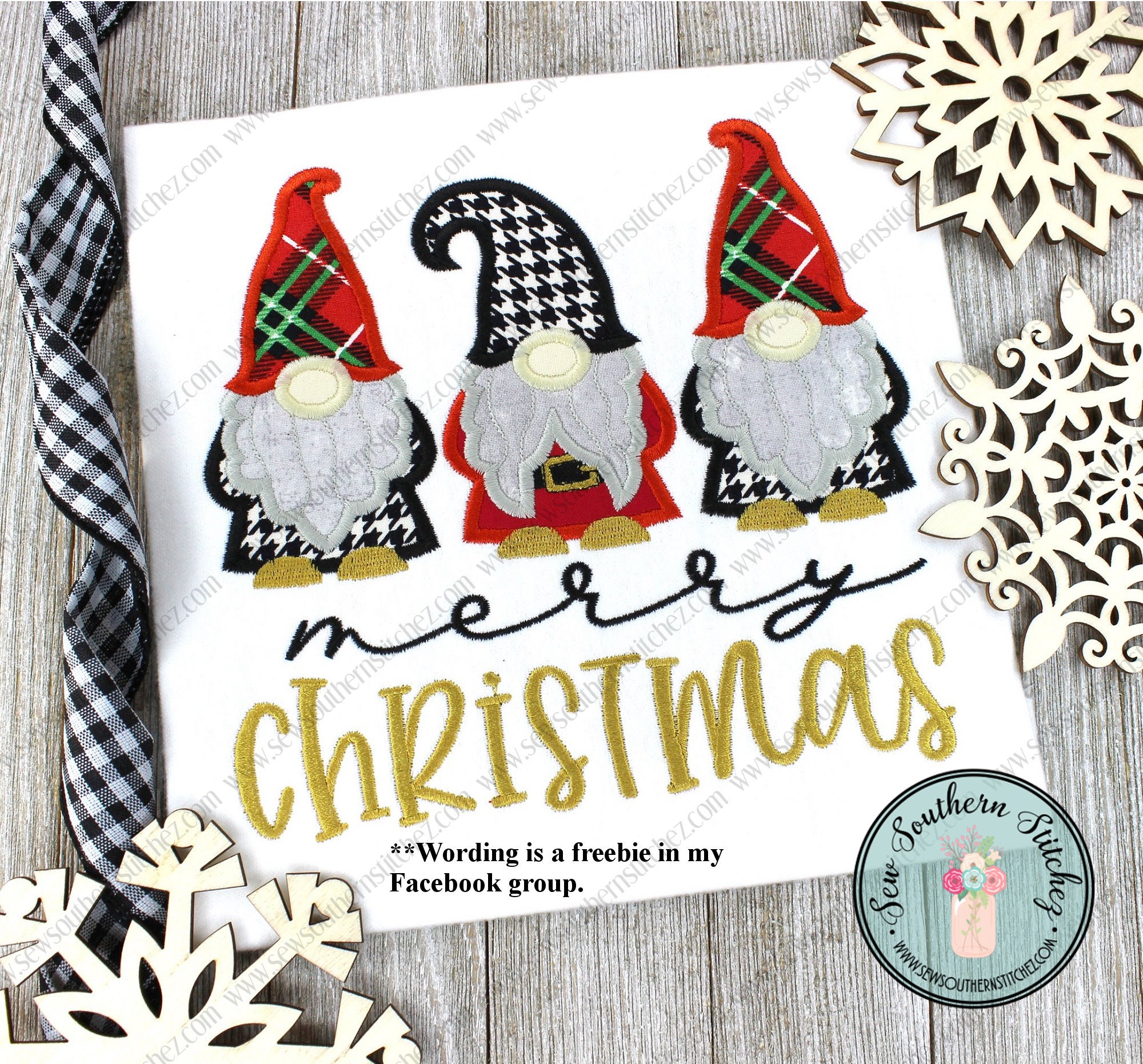 Gnome Trio Applique Design ~ Christmas Gnomes ~ Satin Finish ~ Instan…