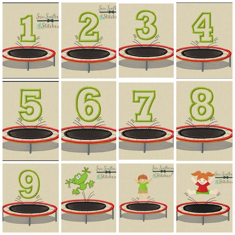 Trampoline Number Set 19 bonus Girl Boy and Frog Jumping Etsy