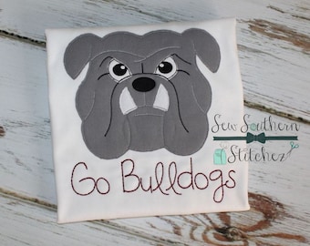 Raggedy Bulldog Head Applique Design ~ Bean Finish ~ Quick Stitch ~ Instant Download