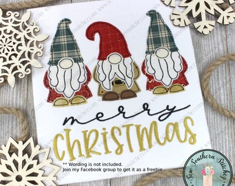 Raggedy Gnome Trio Applique Design ~ Christmas Gnomes ~ Instand Download