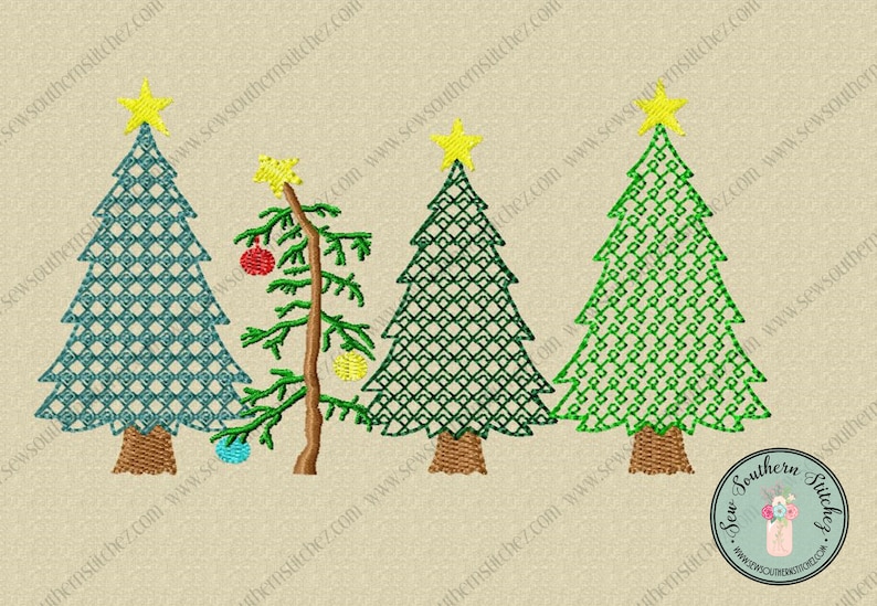 4 Christmas Trees in a Row Applique Design 4 Trees in a Row Satin Finish Motif and Sketchy for the smaller sizes Instant Download image 5
