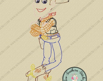 Sketched Cowboy - Vintage Stitched ~ Heirloom Stitched ~ Bean Stitched ~ Instant Download