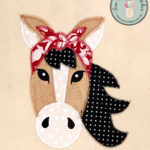Zig Zag Horse Wearing Headband/ Do-rag Applique Design ~ Quick Stitch Zig Zag Finish ~ Instant Download