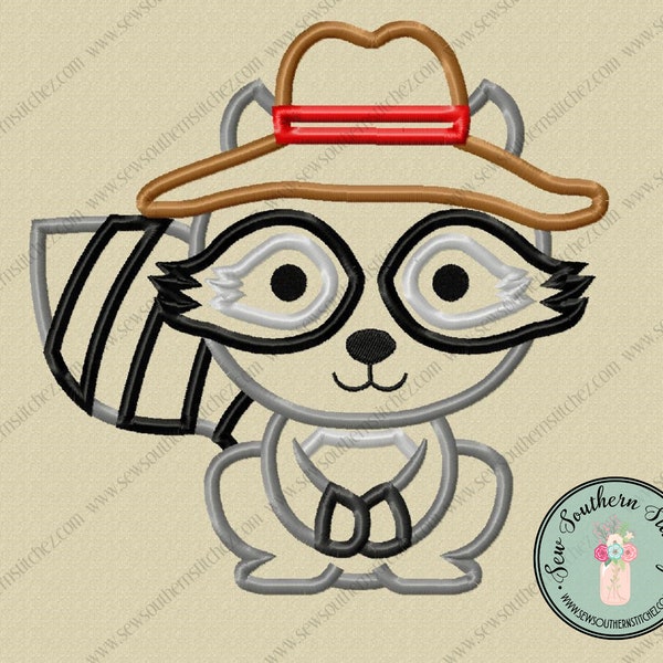 Hat Wearing Raccoon Applique Design ~ Satin Finish ~ Instant Download