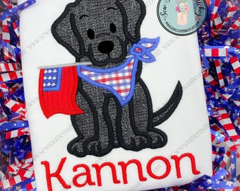 Patriotic Labrador Dog with Flag Applique Design ~ Instant Download