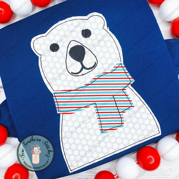 Raggedy Polar Bear Applique Design ~ Coca~Cola Polar Bear ~ Quick Stitch ~ Instant Download