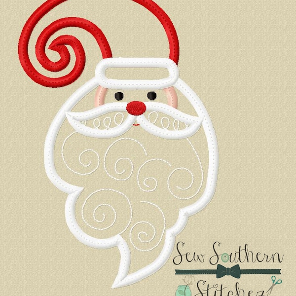 Whimsical Santa with Swirly Beard ~ Santa Head Applique Design ~ Instant Download