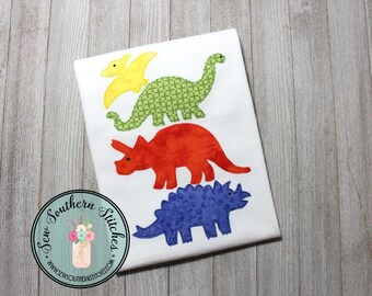 Raggedy Edge Dinosaurs Stacked Applique Design ~ Bean Finish ~ Quick Stitch ~ Instant Download