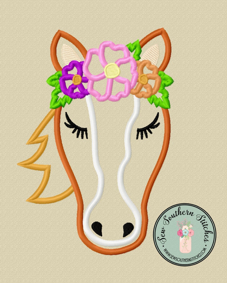 Floral horse head applique design horse with crown of  etsy Floral horse head applique design horse with crown of  etsy