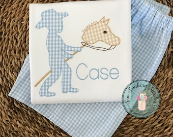 Raggedy CowBoy Applique Design ~ Stick Pony ~ with and without Name Box ~ Instant Download