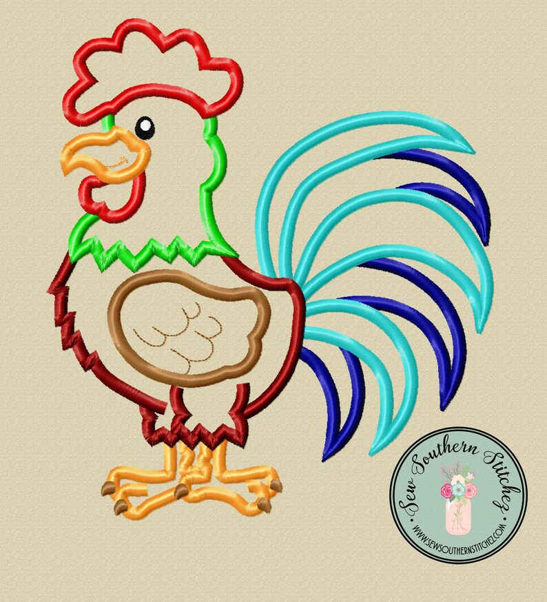 Satin Stitch Rooster Applique Design Barnyard Rooster Etsy