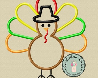 Pilgrim Hat Turkey Applique Design ~ Thanksgiving Turkey ~ Instant Download