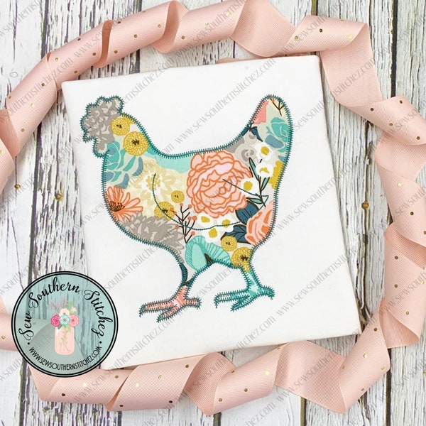 Zig Zag Chicken Silhouette Applique Design ~ Chicken Outline ~ Instant Download