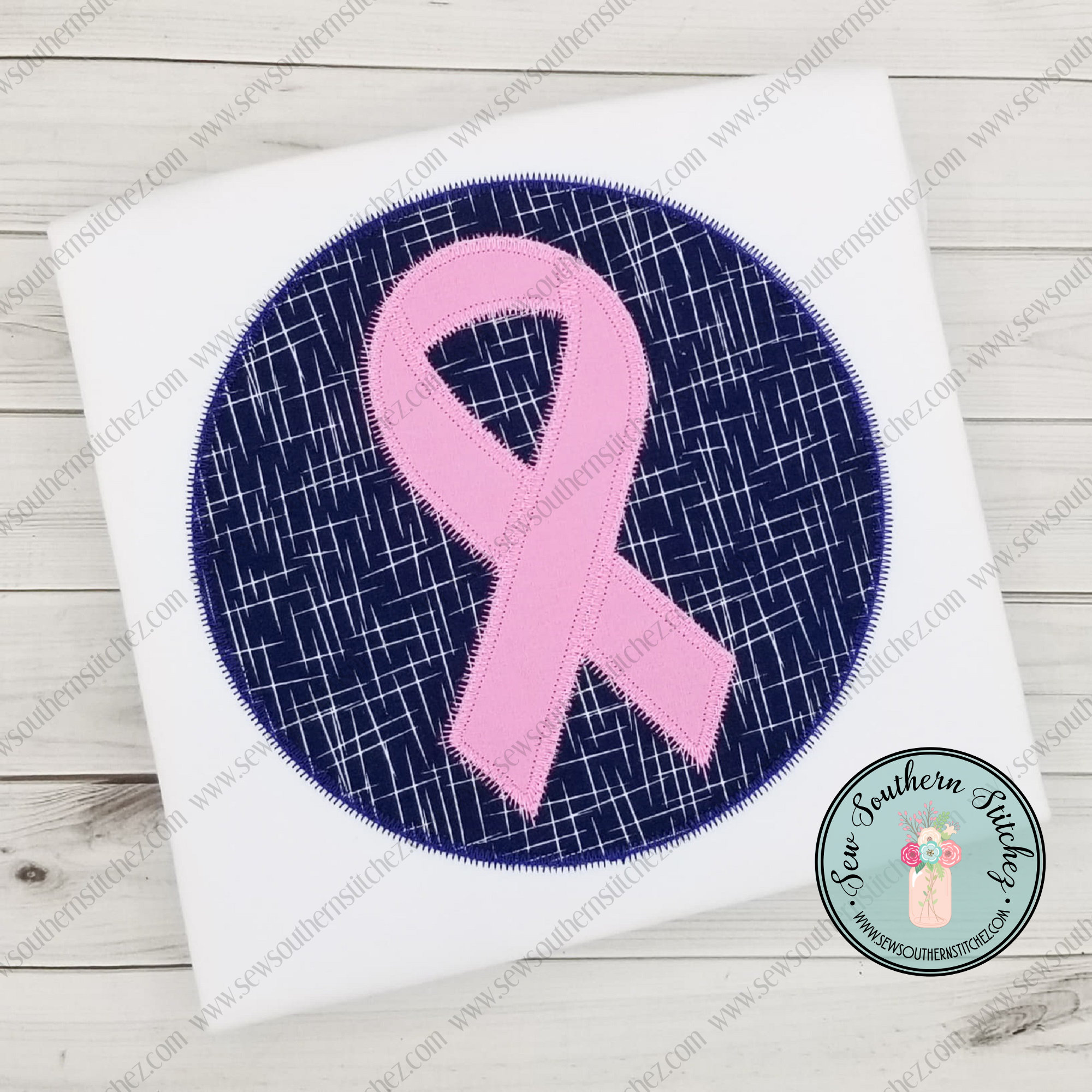 Zig Zag Circle With Cancer Ribbon Applique Design ~ Zig Zag Circle Patch ~  Instant Download - Etsy