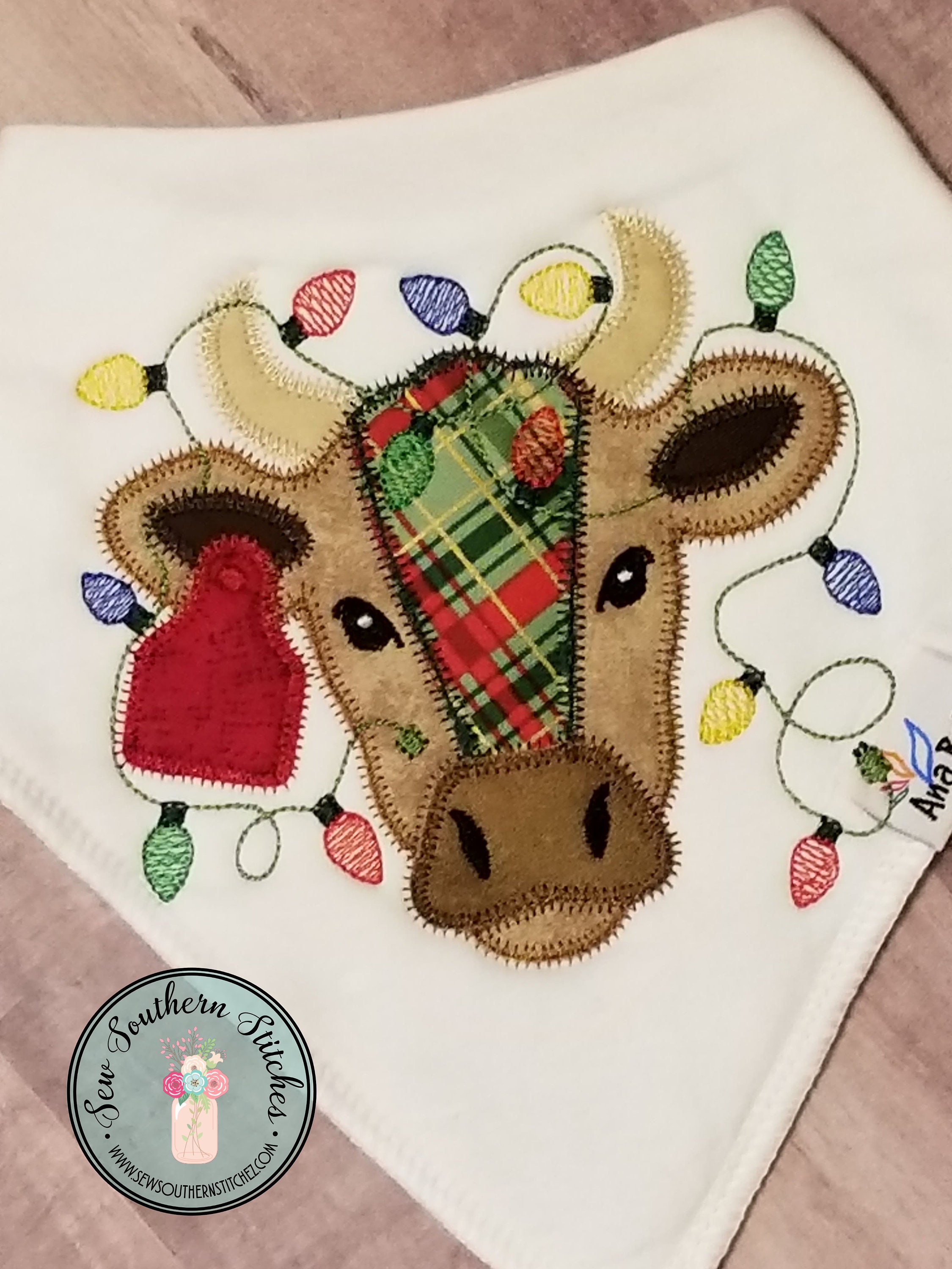 Zig Zag Christmas Lights Bull Applique Zig Zag Finish Etsy