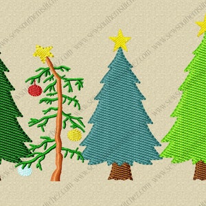 4 Christmas Trees in a Row Applique Design 4 Trees in a Row Satin Finish Motif and Sketchy for the smaller sizes Instant Download image 6