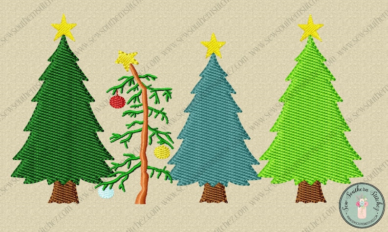 4 Christmas Trees in a Row Applique Design 4 Trees in a Row Satin Finish Motif and Sketchy for the smaller sizes Instant Download image 6