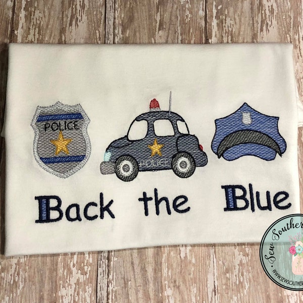 Sketch Filled Police Car, Badge, Police Hat Embroidery Design ~ Instant Download ~ Vintage~Sketch~Bean~Heirloom Stitch