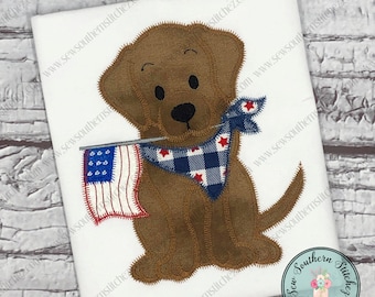 Zig Zag Patriotic Dog with Flag Applique Design ~ Instant Download