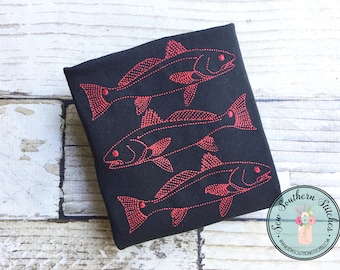 Sketch Redfish Embroidery Design ~ Single and Trio ~ Lineart~Vintage~Sketch~Bean~Heirloom Stitch ~ Instant Download
