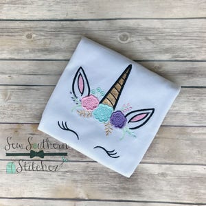 Floral Unicorn Face Applique Design Unicorn with Floral Crown Instant Download image 1