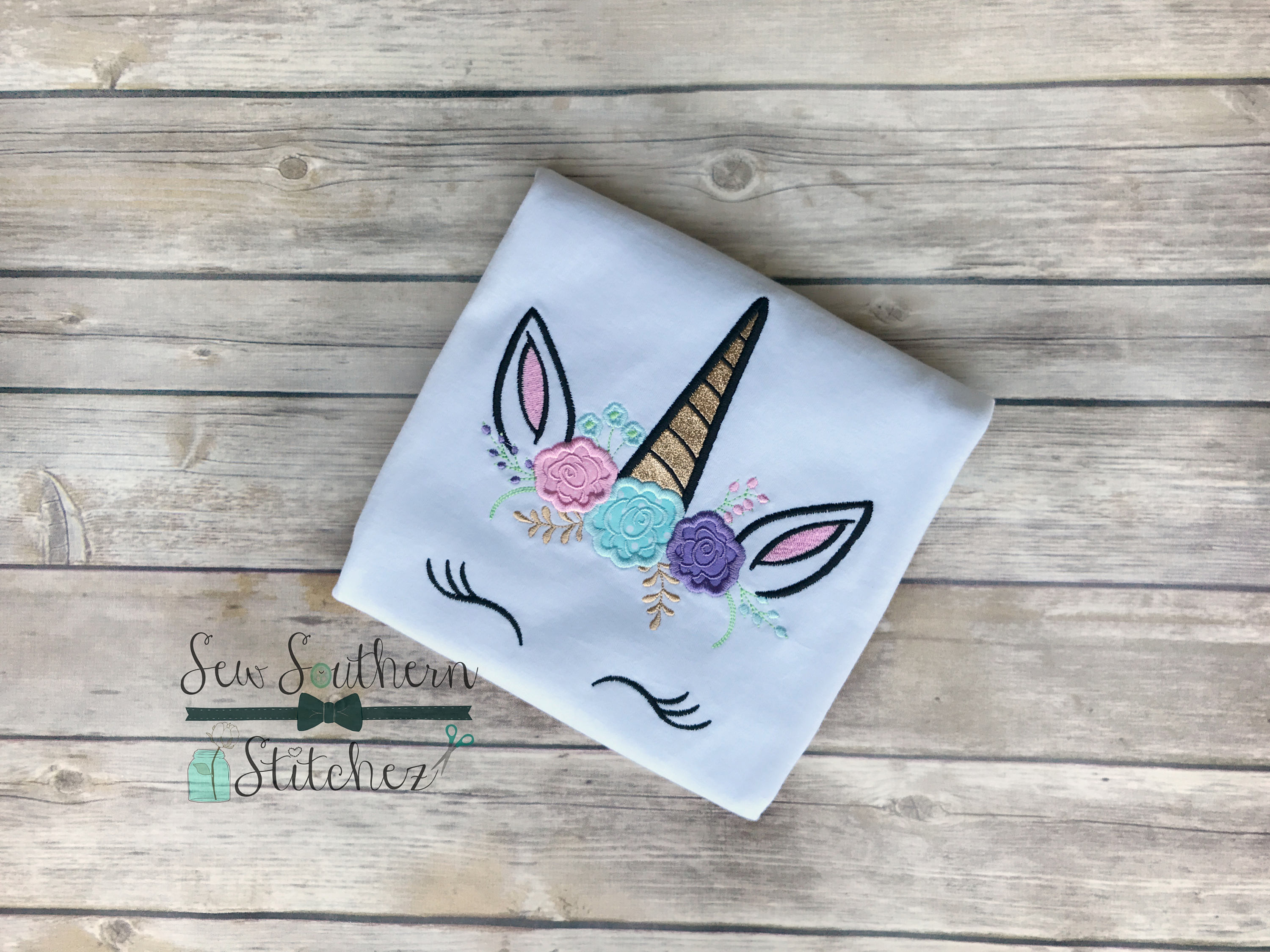 Floral Unicorn Face Applique Design ~ Unicorn with Floral Crown ~ Ins…