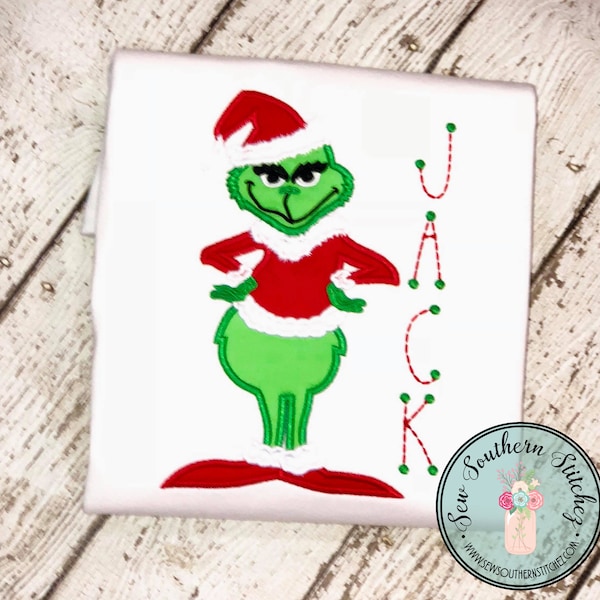 Full Bodied Mean Green Man Applique Design ~ Satin Stitch ~ Green Man Hates Christmas ~ Instant Download