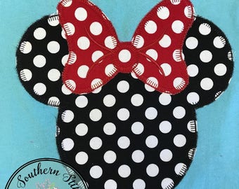 Miss Mouse Head With Bow Applique Design ~ Button Hole Finish ~ Instant Download