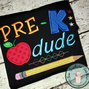 Pre-K Dude Applique Design ~ Applique K and Apple ~ Back to School ~ Instant Download