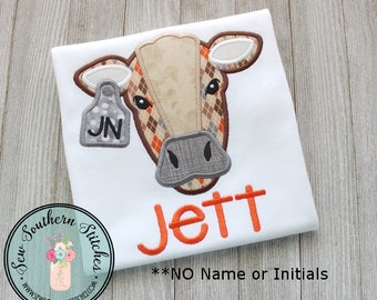 Cow Head Applique Design ~ Tag on Ear for Number or Monogram ~ Satin Finish ~ Instant Download