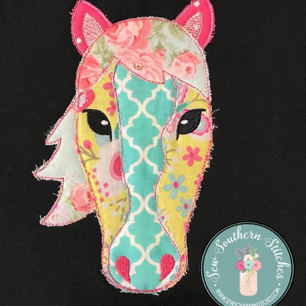 Raggedy Horse Head Applique Design ~ Quick Stitch Triple Bean Finish ~ Instant Download