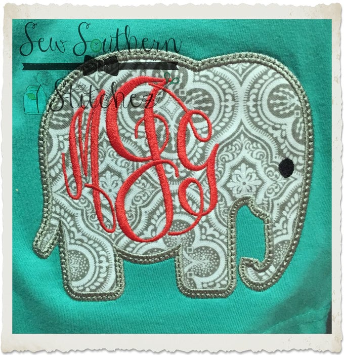 Elephant Applique Design for Monograms ~ Instant Download