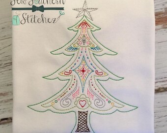 Sketch Stitched Christmas Tree Embroidery Design ~ Vintage Stitched ~ Bean Stitched ~ Heirloom Stitched ~ Instant Download