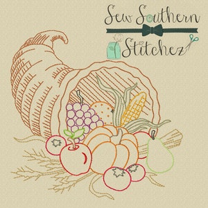Cornucopia Sketch Design ~ Vintage Stitched ~ Heirloom Stitched ~ Bean Stitched ~ Instant Download