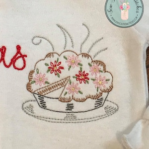 Vintage Pie Embroidery Design ~ Heirloom, Triple Bean, Sketch, Back Stitched, Vintage ~ Instant Download
