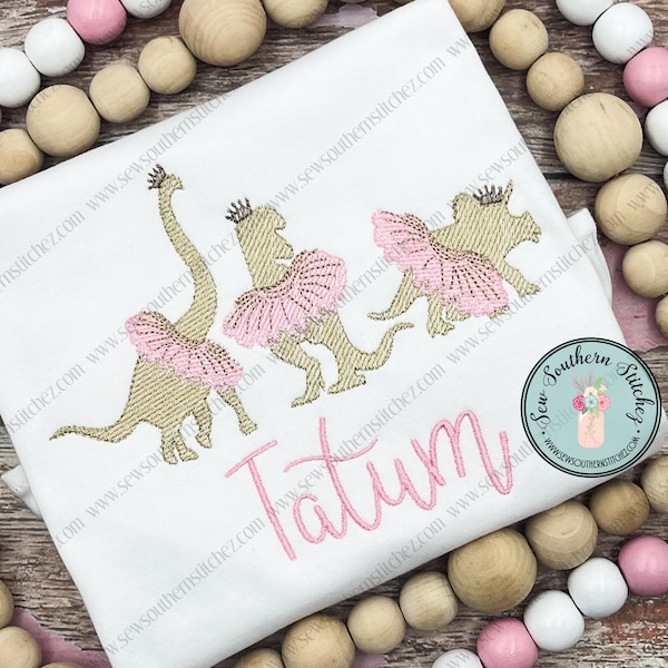 Scratchy Filled Dinosaurs Embroidery Design ~ Dino Girls in Tutu's ~ Instant Download