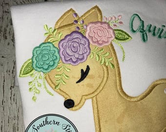 Floral Fawn Applique Design ~ Baby Deer with Floral Crown ~ Instant Download