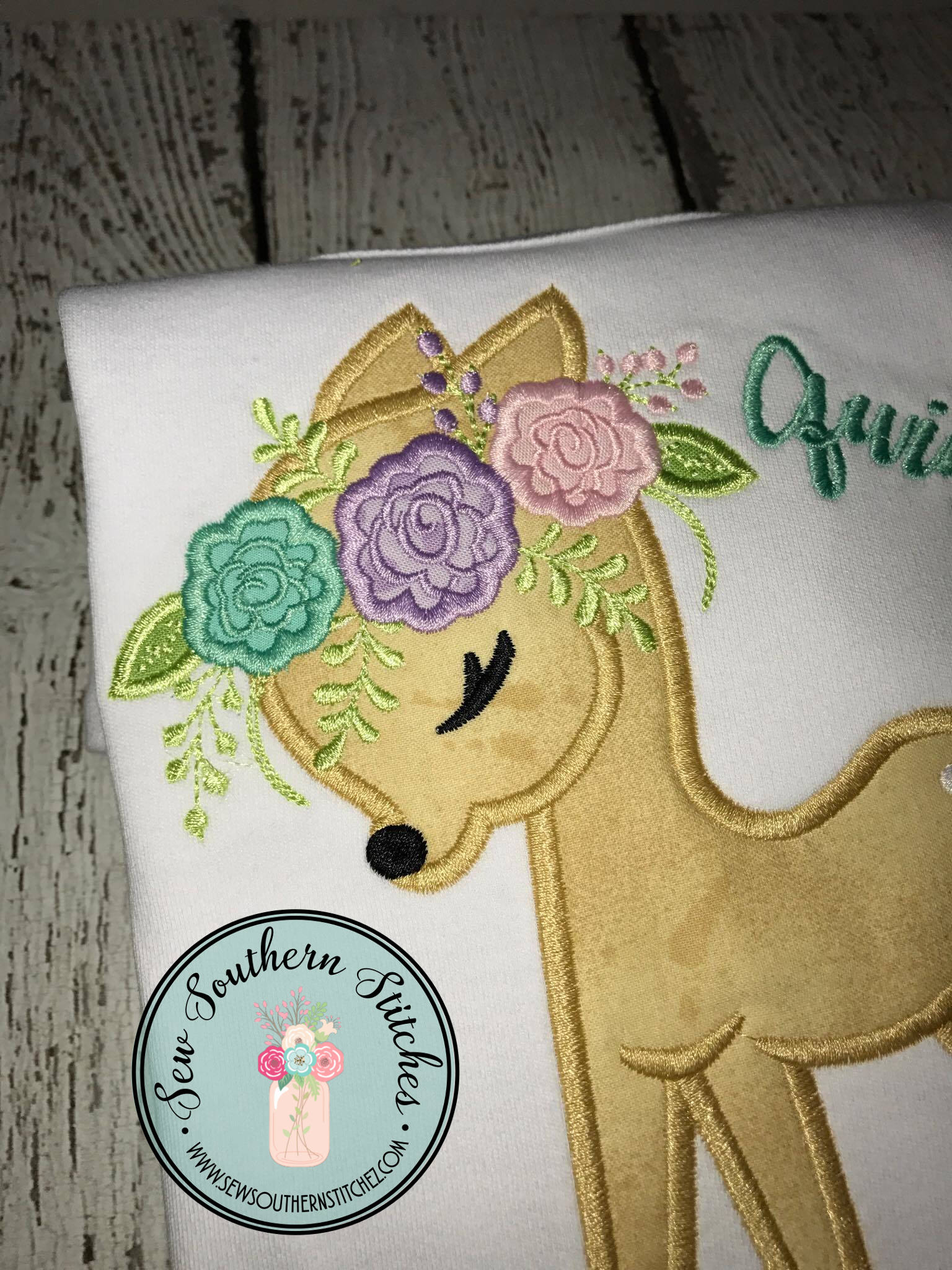Floral Fawn Applique Design ~ Baby Deer with Floral Crown ~ Instant Download
